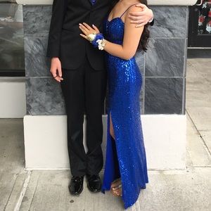 Blue Sequin Prom Dress